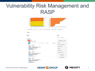 © 2016 Denim Group, Prevoty – All Rights Reserved
Vulnerability Risk Management and
RASP
27
 
