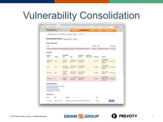 © 2016 Denim Group, Prevoty – All Rights Reserved
Vulnerability Consolidation
7
 