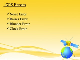 Noise Error
Baises Error
Blunder Error
Clock Error
GPS Errors
16
 