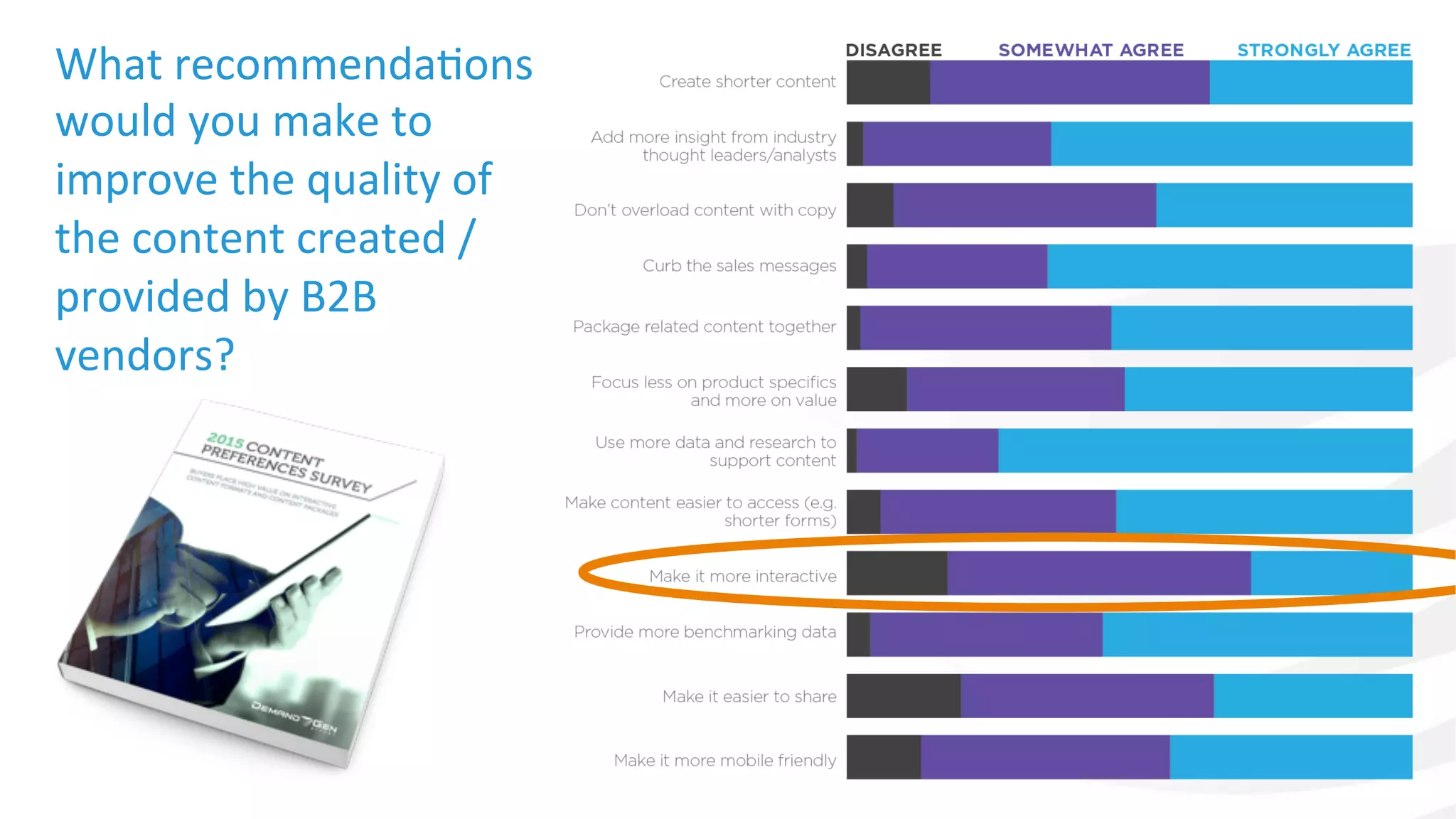 What	
  recommendaIons	
  
would	
  you	
  make	
  to	
  
improve	
  the	
  quality	
  of	
  
the	
  content	
  created	
  /
provided	
  by	
  B2B	
  
vendors?	
  
 