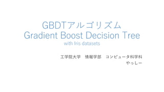GBDTアルゴリズム
Gradient Boost Decision Tree
with Iris datasets
工学院大学 情報学部 コンピュータ科学科
やっしー
 