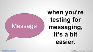 dan@danjrussell.com 
when you’re 
testing for 
messaging, 
it’s a bit 
easier. 
Message 
 