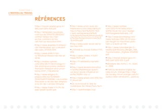 TERRITOIRE 1:
L’INDIVIDU AU TRAVAIL
RÉFÉRENCES
1
http://travail-emploi.gouv.fr/
IMG/pdf/2014-049.pdf
2
http://tempsreel.nouvelobs.
com/social/20140731.OBS5240/
contrat-temps-lieu-hier-
archie-comment-le-tra-
vail-fait-sa-revolution.html
3
http://www.lexpress.fr/emploi/
ces-trentenaires-qui-cumulent-
des-jobs_975929.html
4
http://www.slate.fr/sto-
ry/90329/professionnel-file-at-
tente
5
http://mobile.nytimes.
com/2014/08/17/technology/in-
the-sharing-economy-workers-
find-both-freedom-and-uncer-
tainty.html?_r=0referrer
6
http://www.lefigaro.fr/
emploi/2014/02/14/09005-
20140214ARTFIG00082-l-economie-
francaise-a-recree-des-emplois-
a-la-fin-de-l-annee-2013.php
7
http://www.insee.fr/fr/ffc/ip-
web/ip1487/ip1487.pdf
8
http://www.union-auto-en-
trepreneurs.com/sites/default/
files/2/files/Avril%202014-%20
L’auto-entrepreneuriat%20
vu%20par%20les%20français%20
et%20les%20professionnels%20
11juin2014.pdf
9
http://www.lyber-eclat.net/ly-
ber/taz.html
10
L’Intimité au travail, Edition FYP,
2012
11
http://www.credoc.fr/pdf/
Rapp/R297.pdf
12
http://fr.wikipedia.org/wiki/
Klout
13
http://www.tendancesinstitut.
fr/pol%C3%A9mique-quech-
ua-klout-social-influence-bi-
ent%C3%B4t-vos-cv
14
http://www.wired.com/2012/04/
ff_klout/all/
15
Où va le travail à l’ère du
numérique, Ed. Mines Paris Tech
16
http://openbadges.org/
17
http://www.nytimes.
com/2012/11/04/education/
edlife/show-me-your-badge.
html?pagewanted=all_r=0
18
http://www.bloomberg.com/
news/articles/2014-03-12/your-
job-taught-to-machines-puts-
half-u-s-work-at-risk
19
http://www.rolandberger.fr/
media/pdf/Roland_Berger_TAB_
Transformation_Digitale-20141030.
pdf
20
http://travail-emploi.gouv.fr/
IMG/pdf/2013-005-2.pdf
21
Besseyre des Horts C.-H., IsaaC
H., 2006
22
Patricia Vendramin Digital So-
ciety forum, Orange http://digi-
tal-society-forum.orange.com/fr/
auteur/2034-vendramin__patricia
 
