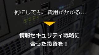 何にしても、費用がかかる...
情報セキュリティ戦略に
合った投資を！
 