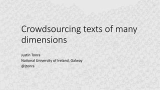 Crowdsourcing texts of many
dimensions
Justin Tonra
National University of Ireland, Galway
@jtonra
 