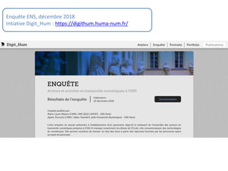 Enquête ENS, décembre 2018
Intiative Digit_Hum : https://digithum.huma-num.fr/
 