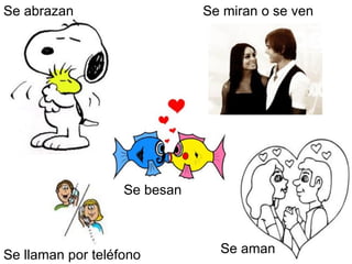 Se abrazan                    Se miran o se ven




                   Se besan



Se llaman por teléfono          Se aman
 