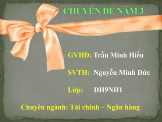 GVHD: Trần Minh Hiếu
SVTH: Nguyễn Minh Đức
Lớp: DH9NH1
Chuyên ngành: Tài chính – Ngân hàng
 