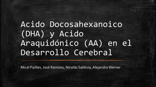 Acido Docosahexanoico
(DHA) y Acido
Araquidónico (AA) en el
Desarrollo Cerebral
Mical Paillán, José Ramírez, Nicolás Saldivia, Alejandro Werner

 