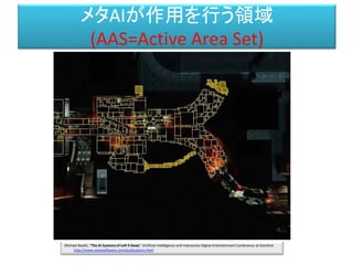 メタAIが作用を行う領域
(AAS=Active Area Set)
Michael Booth, "The AI Systems of Left 4 Dead," Artificial Intelligence and Interactive Digital Entertainment Conference at Stanford.
http://www.valvesoftware.com/publications.html
 