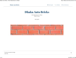 This site uses cookies from Google.
Learn more
Dhaka Auto Bricks - Brick Manufacturer in Dhaka https://dhaka-auto-bricks.business.site/
1 of 1 6/4/2020, 12:41 PM
 