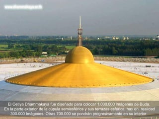 El Cetiya Dhammakaya fue diseñado para colocar 1.000.000 imágenes de Buda.  En la parte exterior de la cúpula semiesférica y sus terrazas esférica, hay en  realidad 300.000 Imágenes. Otras 700.000 se pondrán progresivamente en su interior.  