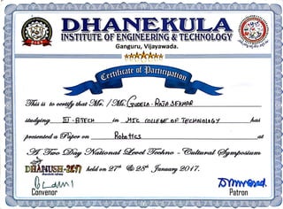 DHANUSH-2017 (Dhanekula Institute of Engineering & Technology )