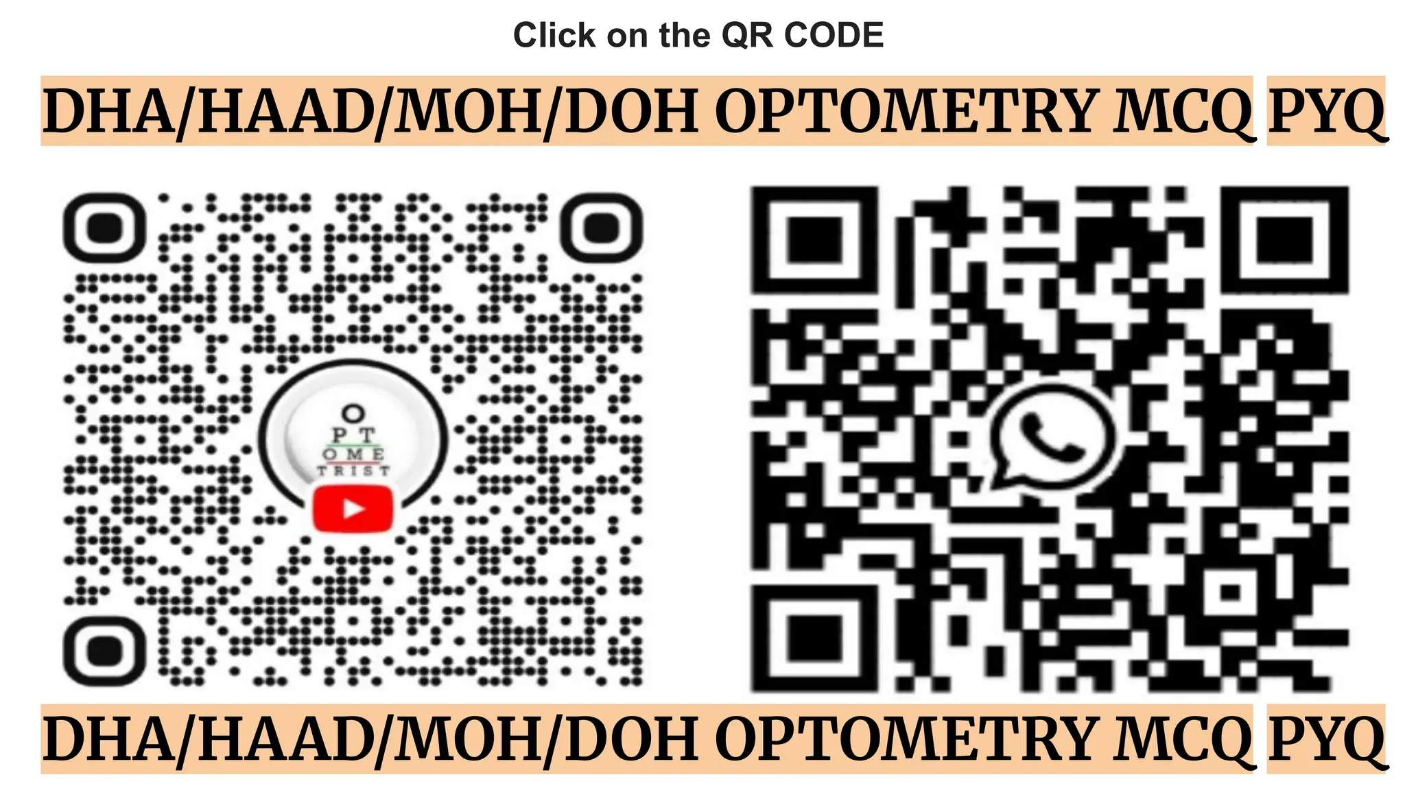 DHA/HAAD/MOH/DOH OPTOMETRY MCQ PYQ
DHA/HAAD/MOH/DOH OPTOMETRY MCQ PYQ
Click on the QR CODE
 