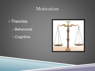 Motivation
Theories
Behavioral
Cognitive
 