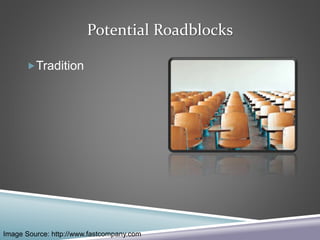 Potential Roadblocks
Tradition
Image Source: http://www.fastcompany.com
 