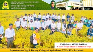 Department of Agril. Botany, College of Agriculture, V.N.M.K.V, Parbhani.
Field visit at AICRP, Parbhani
A short review about of Safflower crop
 