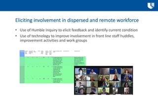 Eliciting involvement in dispersed and remote workforce
• Use of Humble Inquiry to elicit feedback and identify current co...