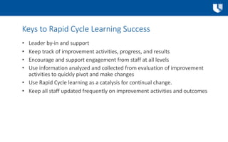Keys to Rapid Cycle Learning Success
• Leader by-in and support
• Keep track of improvement activities, progress, and resu...