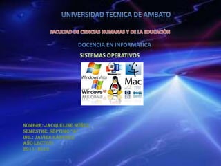 DOCENCIA EN INFORMÀTICA




Nombre: Jacqueline Núñez
SemeStre: Séptimo “A”
Ing.: Javier Sánchez
Año Lectivo
2011- 2012
 