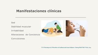 Manifestaciones clínicas
Sed
Debilidad muscular
Irritabilidad
Alteraciones de Conciencia
Convulsiones
 