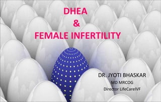 DHEA
&
FEMALE INFERTILITY
DR. JYOTI BHASKAR
MD MRCOG
Director LifeCareIVF
 