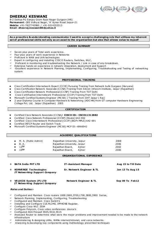 Resume for ccna trainer