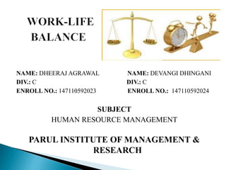 NAME: DHEERAJ AGRAWAL NAME: DEVANGI DHINGANI
DIV.: C DIV.: C
ENROLL NO.: 147110592023 ENROLL NO.: 147110592024
SUBJECT
HUMAN RESOURCE MANAGEMENT
PARUL INSTITUTE OF MANAGEMENT &
RESEARCH
 