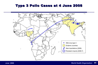 Type 3 Polio Cases at 4 June 2008 Endemic countries Wild virus type 3 New importations (2008) Persistent imports (2006-7) 