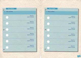 T Trilho escolhido
Área Afectiva
objectivo
objectivo
objectivo
objectivo
objectivo
objectivo
acção concreta
acção concreta
acção concreta
acção concreta
acção concreta
acção concreta
T Trilho escolhido
Área Carácter
61
objectivo
objectivo
objectivo
objectivo
objectivo
objectivo
acção concreta
acção concreta
acção concreta
acção concreta
acção concreta
acção concreta
 