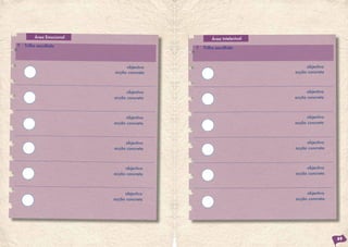 Área Emocional
T Trilho escolhido
objectivo
objectivo
objectivo
objectivo
objectivo
objectivo
acção concreta
acção concreta
acção concreta
acção concreta
acção concreta
acção concreta
Área Intelectual
T Trilho escolhido
69
objectivo
objectivo
objectivo
objectivo
objectivo
objectivo
acção concreta
acção concreta
acção concreta
acção concreta
acção concreta
acção concreta
 