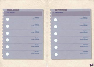 Área Emocional
objectivo
objectivo
objectivo
objectivo
objectivo
objectivo
acção concreta
acção concreta
acção concreta
acção concreta
acção concreta
acção concreta
T Trilho escolhido
Área Intelectual
objectivo
objectivo
objectivo
objectivo
objectivo
objectivo
acção concreta
acção concreta
acção concreta
acção concreta
acção concreta
acção concreta
T Trilho escolhido
75
 