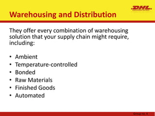Technology SupportWireless sensors and internet technologiesActive & Passive cooling packaging options Exchanging real time informationRadio Frequency Identification Devices (RFID)Automated Identification and traceability from origin to final destinationRound the clock, real-time visibility into shipments and inventory in motionTemperature logging as it moves thru the Supply chain using active RFIDGroup no. 4