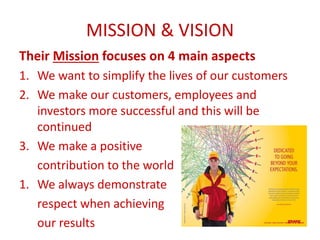 MISSION & VISION
Their Mission focuses on 4 main aspects
1. We want to simplify the lives of our customers
2. We make our customers, employees and
investors more successful and this will be
continued
3. We make a positive
contribution to the world
1. We always demonstrate
respect when achieving
our results
 