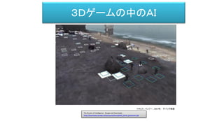 ３Ｄゲームの中のＡＩ
Halo
（ＨＡＬＯ、バンジー、2001年） デバッグ画面
The Illusion of Intelligence - Bungie.net Downloads
http://downloads.bungie.net/presentations/gdc02_jaime_griesemer.ppt
 