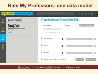 @a_e_lang | anouk.lang@ed.ac.uk | #adpsummer
Rate My Professors: one data model
 
