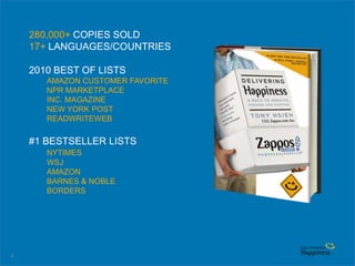 4
280,000+ COPIES SOLD
17+ LANGUAGES/COUNTRIES
2010 BEST OF LISTS
AMAZON CUSTOMER FAVORITE
NPR MARKETPLACE
INC. MAGAZINE
NEW YORK POST
READWRITEWEB
#1 BESTSELLER LISTS
NYTIMES
WSJ
AMAZON
BARNES & NOBLE
BORDERS
 