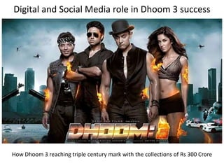 Digital and Social Media role in Dhoom 3 success

How Dhoom 3 reaching triple century mark with the collections of Rs 300 Crore

 