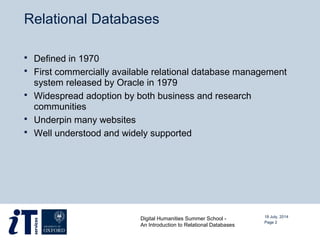 DHOxSS 2014 - Introduction to Relational Databases | PPT
