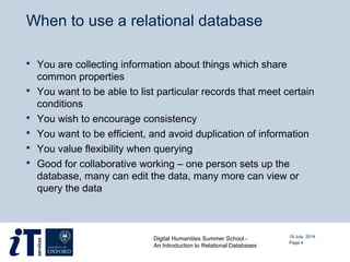 DHOxSS 2014 - Introduction to Relational Databases | PPT