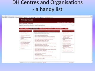 DH Centres and Organisations
- a handy list
 