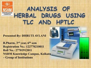 Presented By: DHRUTI AVLANI
B.Pharm, 3rd year, 6th sem
Registration No.: 122770210011
Roll No.: 27701912011
NSHM Knowledge Campus, Kolkata
– Group of Institutions
 