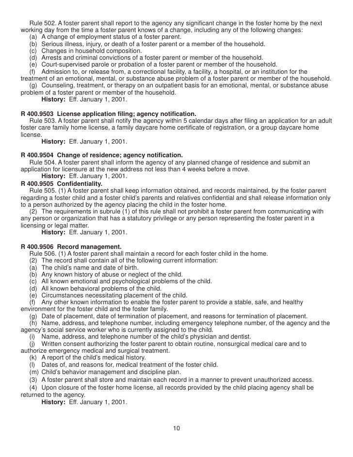 Licensing Rules for Foster Family Homes