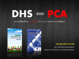 DHS PCAความเชื่อมโยง : แนวคิด เป้ าหมาย แนวทางการพัฒนา
นพ.สุรเดชช ชวะเดช
MD, MA(Public Administration),
Diploma of Thai Board of Preventive Medicine.
 