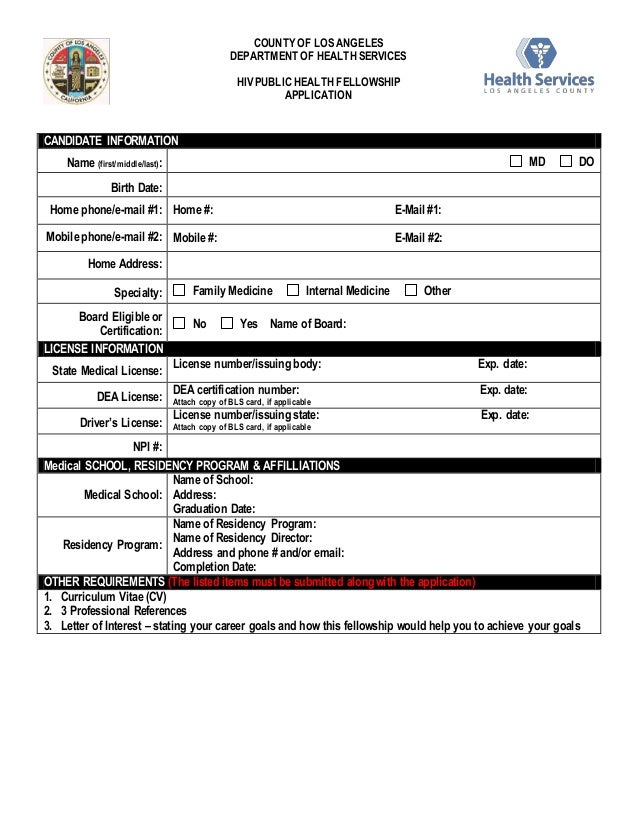 la county hiv public health fellowship program application form department of health form