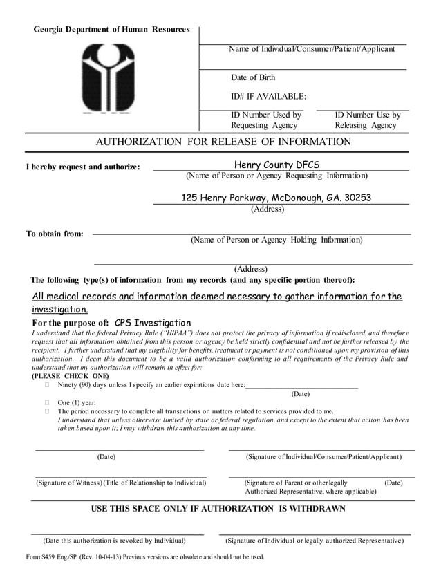 Dhs release of information form rev 100413 | DOCX