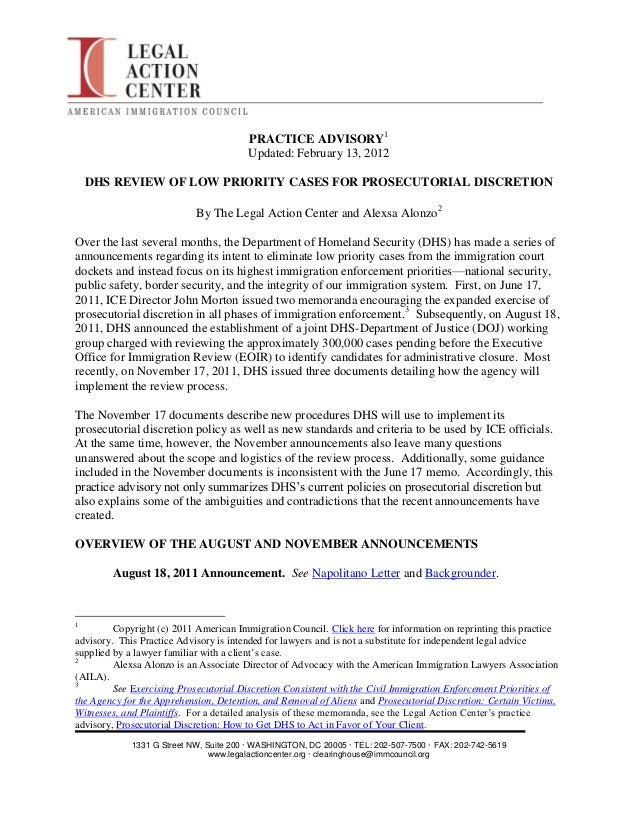 dhs review of low priority cases for prosecutorial discretion in immi principal discretion letter examples