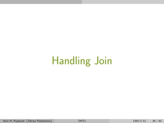 Handling Join
Amir H. Payberah (Tehran Polytechnic) DHTs 1393/7/12 39 / 62
 