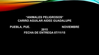 “ANIMALES PELIGROSOS”
CARIÑO AGUILAR AIDEE GUADALUPE
PUEBLA, PUE. NOVIEMBRE
2015
FECHA DE ENTREGA 07/11/15
 