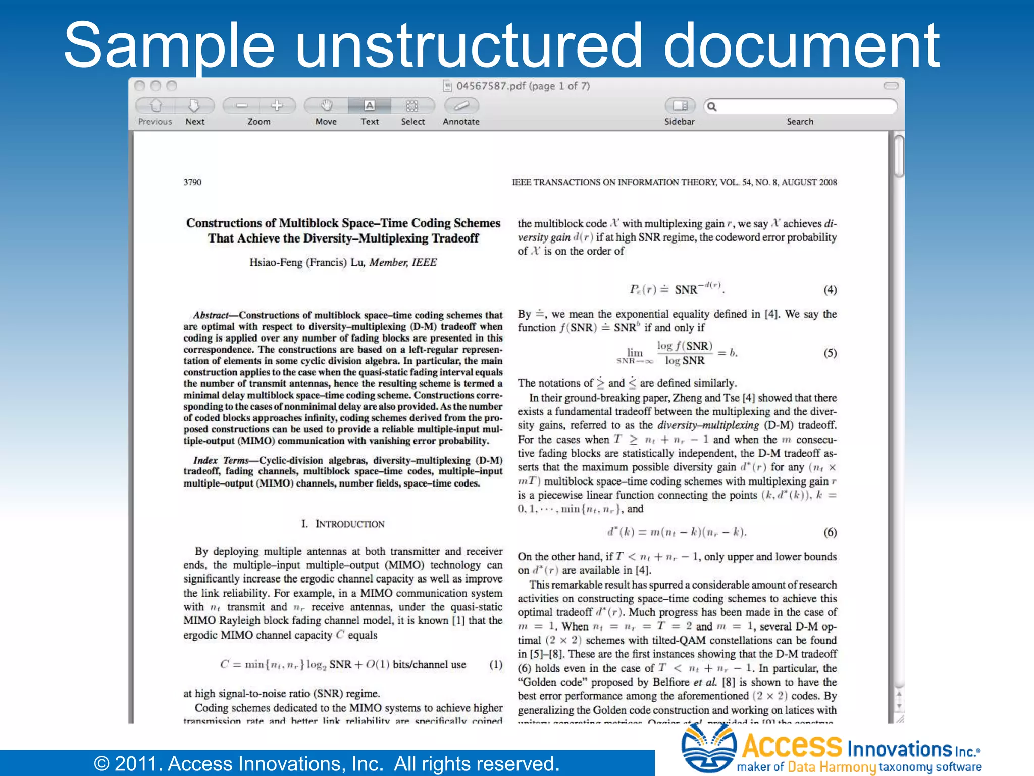 Sample unstructured document




 © 2011. Access Innovations, Inc. All rights reserved.
 